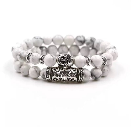 Akyol - Boeddha Armband - 18 cm | Boedha | Wit | Armband -buddha armband -boeddha vriendin armband - gebedsarmband buddha- gebedsarmband-kralenarmband-