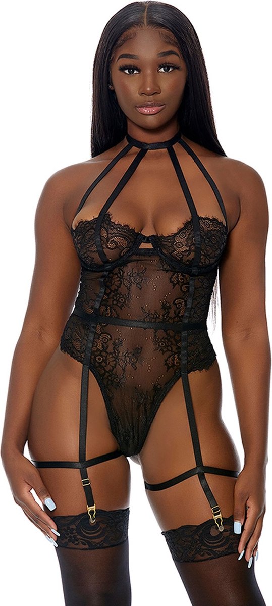 Goedkoopste Forplay Watch Her Bloom - Erotische Body - Semi-transparant Zwart - S