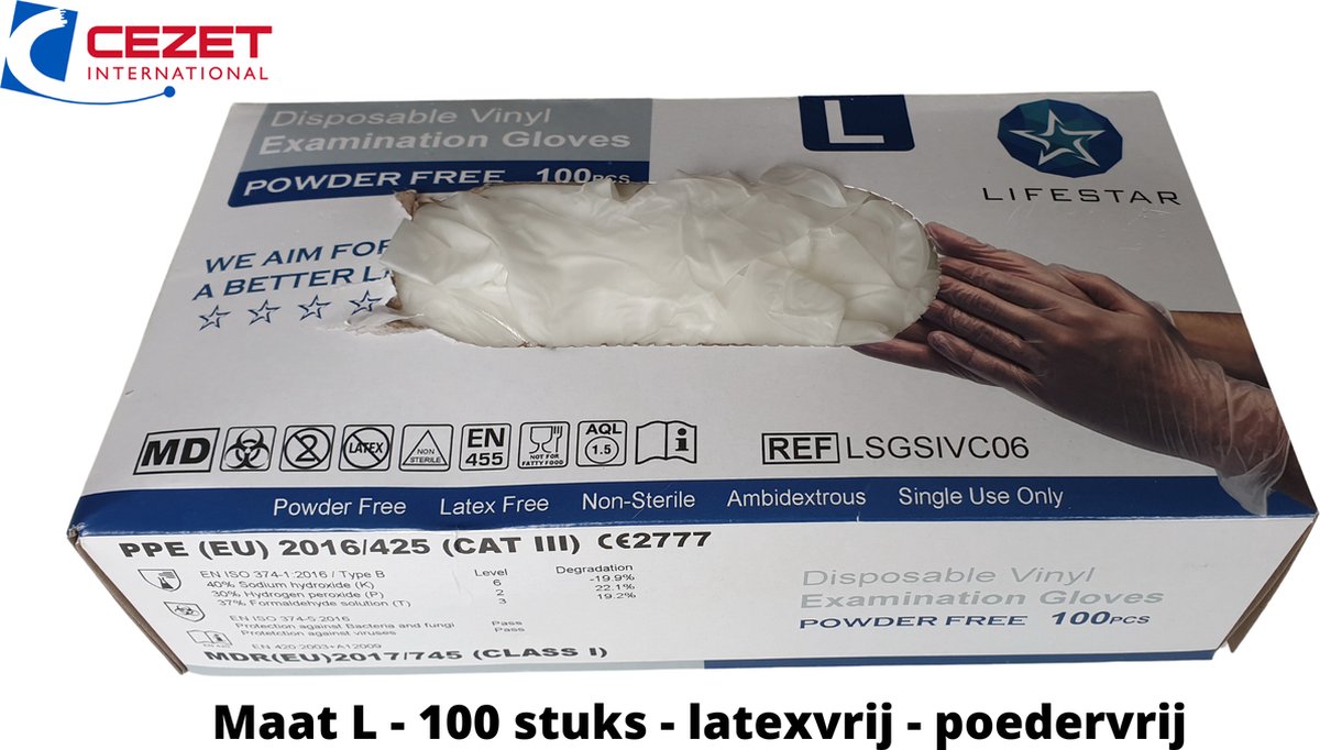 Twee dozen wegwerp handschoenen vinyl transparant - Maat L - 2 dozen a 100 stuks - latexvrij - poedervrij - latexvrij