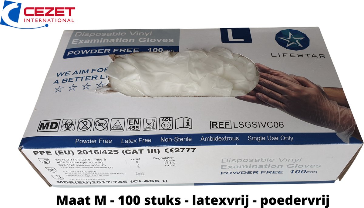 Twee dozen wegwerp handschoenen vinyl transparant - maat M - 2 dozen a 100 stuks - latexvrij - poedervrij - allergievrij