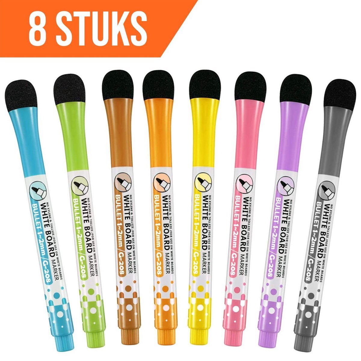 *** Whiteboard Stiften 2 MM - 8 Stuks - Met Wisser - Van Heble® ***