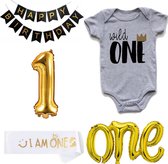 5-delige eerste verjaardag set Wild One grijs wit goud - eerste - verjaardag - cakesmash - wild one - romper - ballon