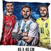 Allernieuwste.nl® Kussen Ronaldo Messi Neymar Kussenhoes Polyester Peach Skin Perzikhuid - Voetbal Kussenovertrek - kleur 45 x 45 cm