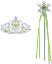 Het Betere Merk - Prinsessen Verkleedkleding - Tiara - Groen - Toverstaf Meisje - Kroon