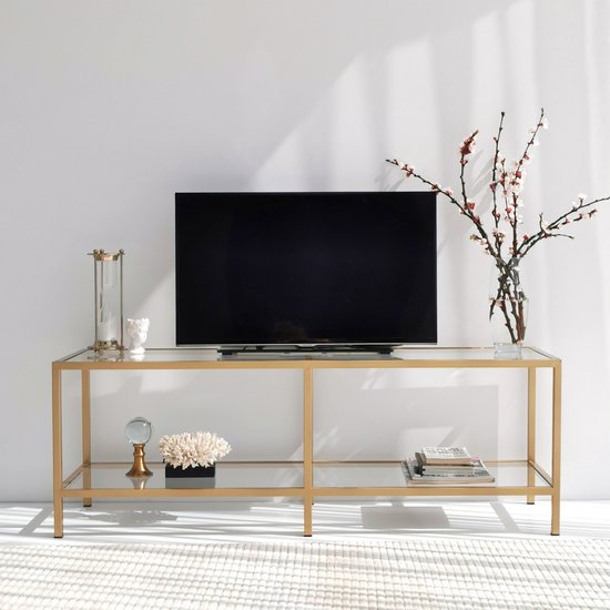 Glazen TV meubel - goud - modern en elegant design - 130x45x40cm | bol