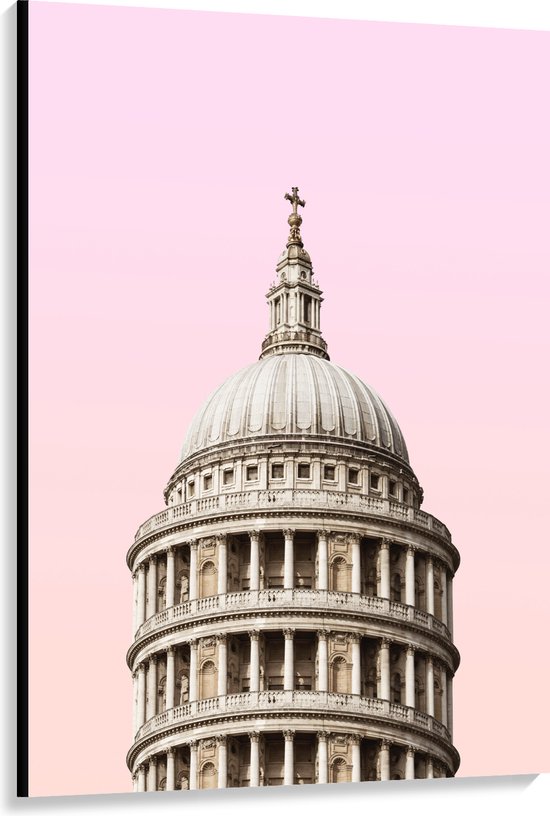 Canvas - St Paul's Cathedral - met roze Lucht - 100x150 cm Foto op Canvas Schilderij (Wanddecoratie op Canvas)