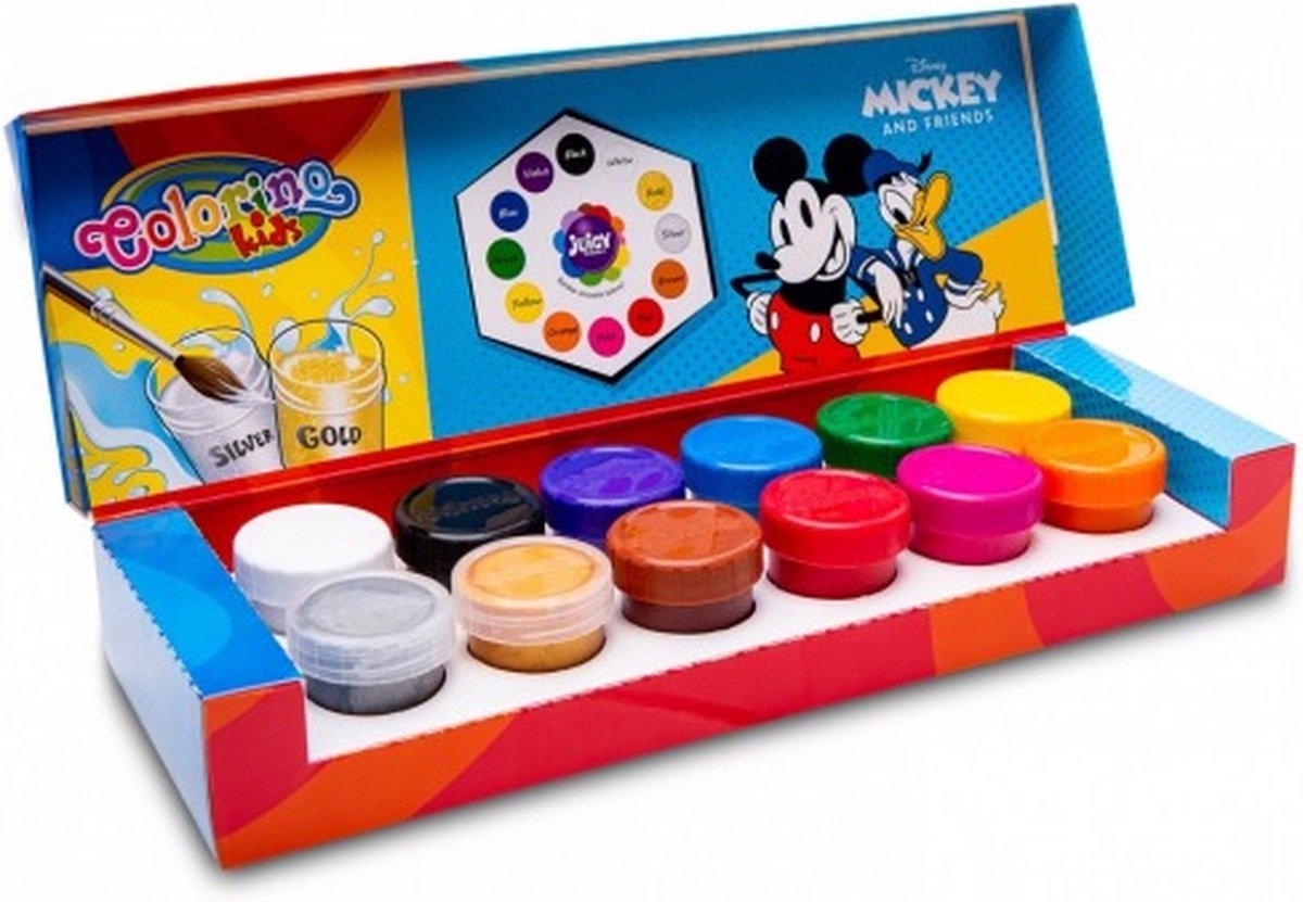 Colorino-Disney Mickey and Friends plakkaatverf-12 kleuren-makkelijk uitwasbaar