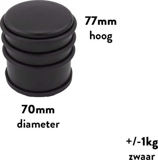 Deurstopper DARA mat zwart - 3 stuks - deurstop rond - zonder schroeven - diameter 7 cm en hoogte 7,7 cm - Deurklink24