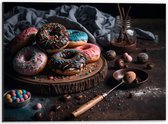 Dibond - Foto van een Plateau vol Verse Donuts - 40x30 cm Foto op Aluminium (Met Ophangsysteem)