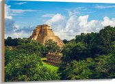 Hout - ''Piramide van de Tovenaar'' Yucatan, Mexico - 100x75 cm - 9 mm dik - Foto op Hout (Met Ophangsysteem)