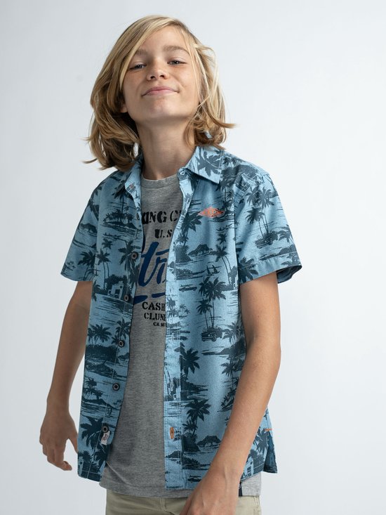 Petrol Industries - Jongens Overhemd met botanical print - Blauw - Maat 152
