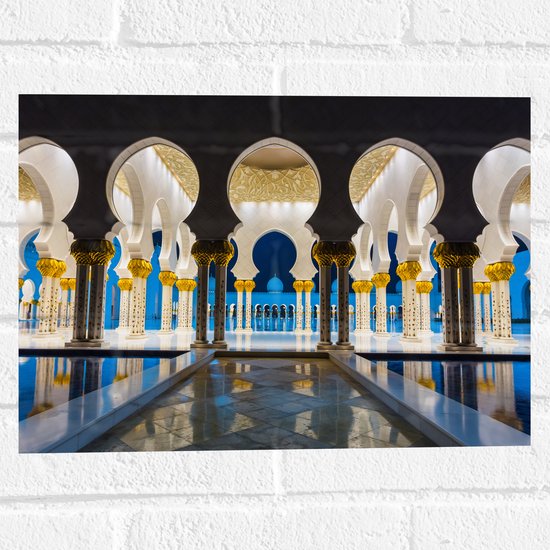 Muursticker - Prachtig Versierde Binnenkant van Sjeik Zayed Moskee in Abu Dhabi - 40x30 cm Foto op Muursticker