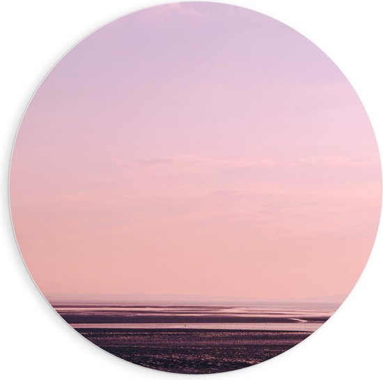 PVC Schuimplaat Muurcirkel - Zachtroze Lucht boven het Strand - 90x90 cm Foto op Muurcirkel (met ophangsysteem)