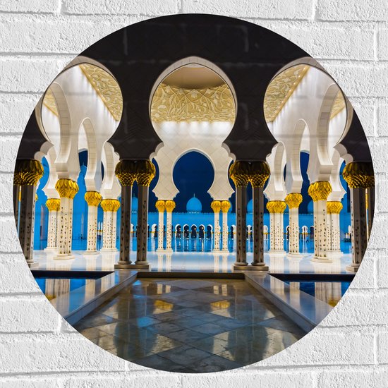 Muursticker Cirkel - Prachtig Versierde Binnenkant van Sjeik Zayed Moskee in Abu Dhabi - 70x70 cm Foto op Muursticker