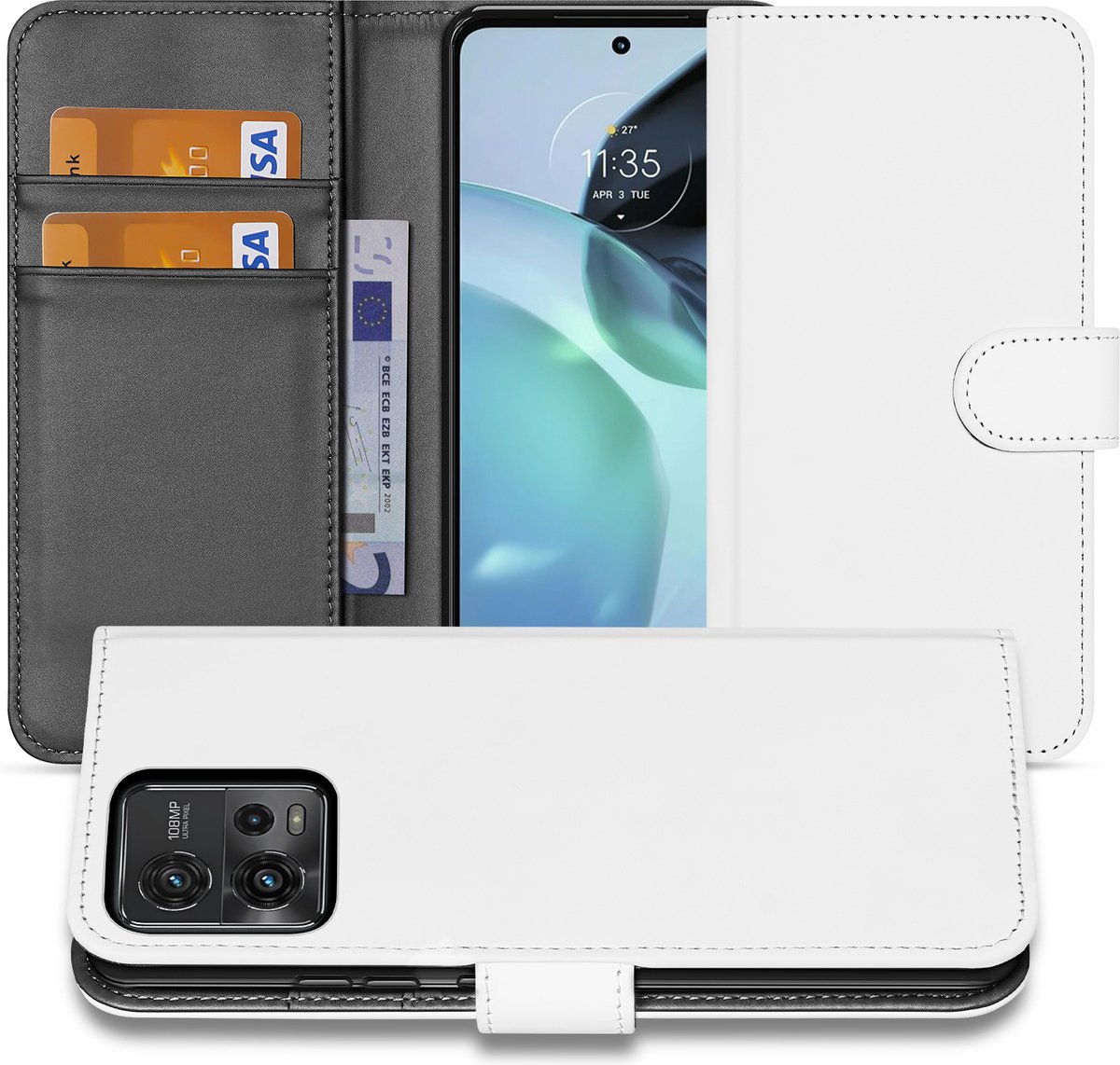 Book Case Telefoonhoesje voor de Motorola Moto G72 Wit met Pasjeshouder