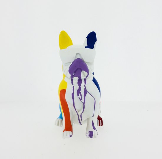 AI - Woondecoratie - Hond - Bulldog - Wit - Beeld - Pop Art - 8 x 19 cm