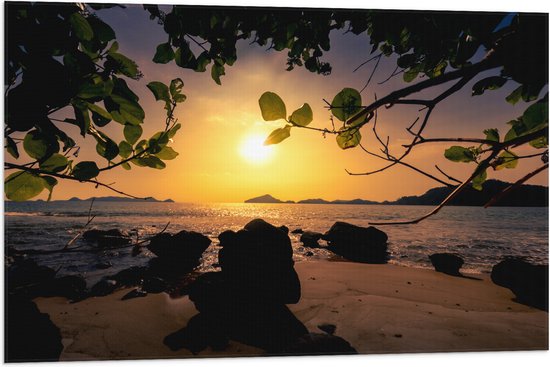 Vlag - Uitzicht vanaf Strand op Felle Zon boven het Zeewater - 90x60 cm Foto op Polyester Vlag