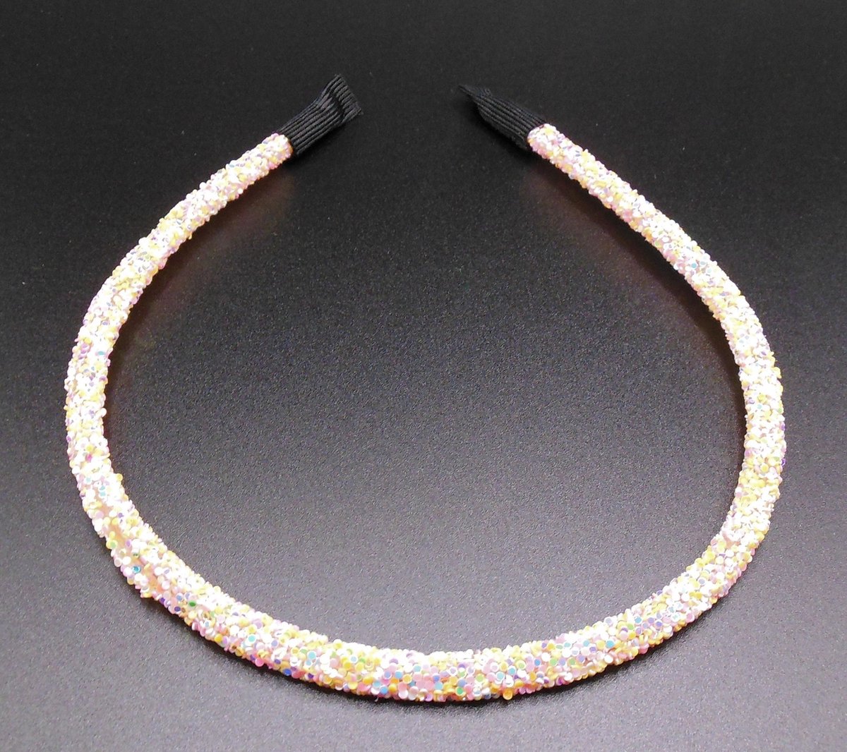 Diadeem roze-blauw-geel-groen glitter dun
