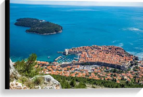 Canvas - Uitzicht op Traditionele Gebouwen van Kustplaats Dubrovnik, Kroatië - 60x40 cm Foto op Canvas Schilderij (Wanddecoratie op Canvas)