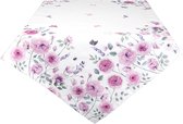 HAES DECO - Nappe Carrée - dimension 150x150 cm - coloris Violet / Rose / Wit / Vert - en 100% Katoen - Collection : Roses et Papillons - Nappe, Linge de table, Textile de table