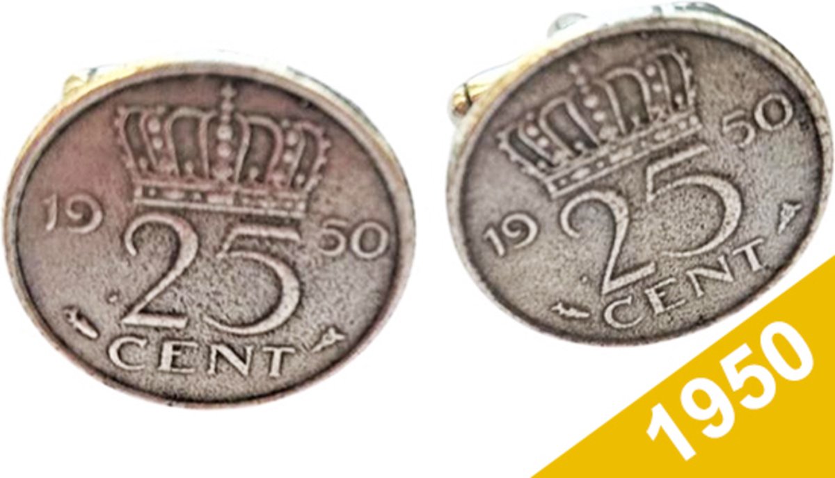 Manchetknopen Kwartje 1950 Verzilverd - Uniek en Stijlvol Sieraad met Jaartal - Cadeau Geboortejaar - Alle Jaartallen Beschikbaar - Doorsnede 1,8 cm