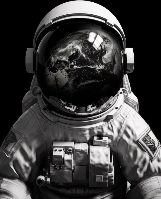 Poster Zwart Wit - Astronaut Poster - Space poster - Heelal poster - Moderne Kunst - Digitale Kunst - 51x71cm - Wanddecoratie - Geschikt om in te lijsten