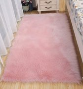 HARESLE Teppich Rosa Kinderzimmer, Flauschiger Teppiche für Schlafzimmer Kunstfell Teppich Langflor Wohnzimmer, Rosa/60x120cm