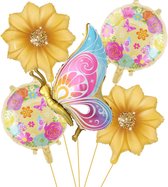 5 stuks folie ballonnen bloemen en vlinder