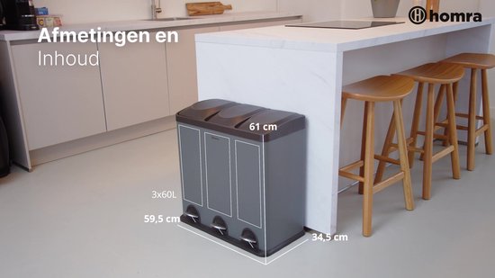 Verfijnen Lot Pracht Homra Maxer Prullenbak Afvalscheiding 60 Liter - Zwarte Prullenbak 3 vakken  - Trio... | bol.com