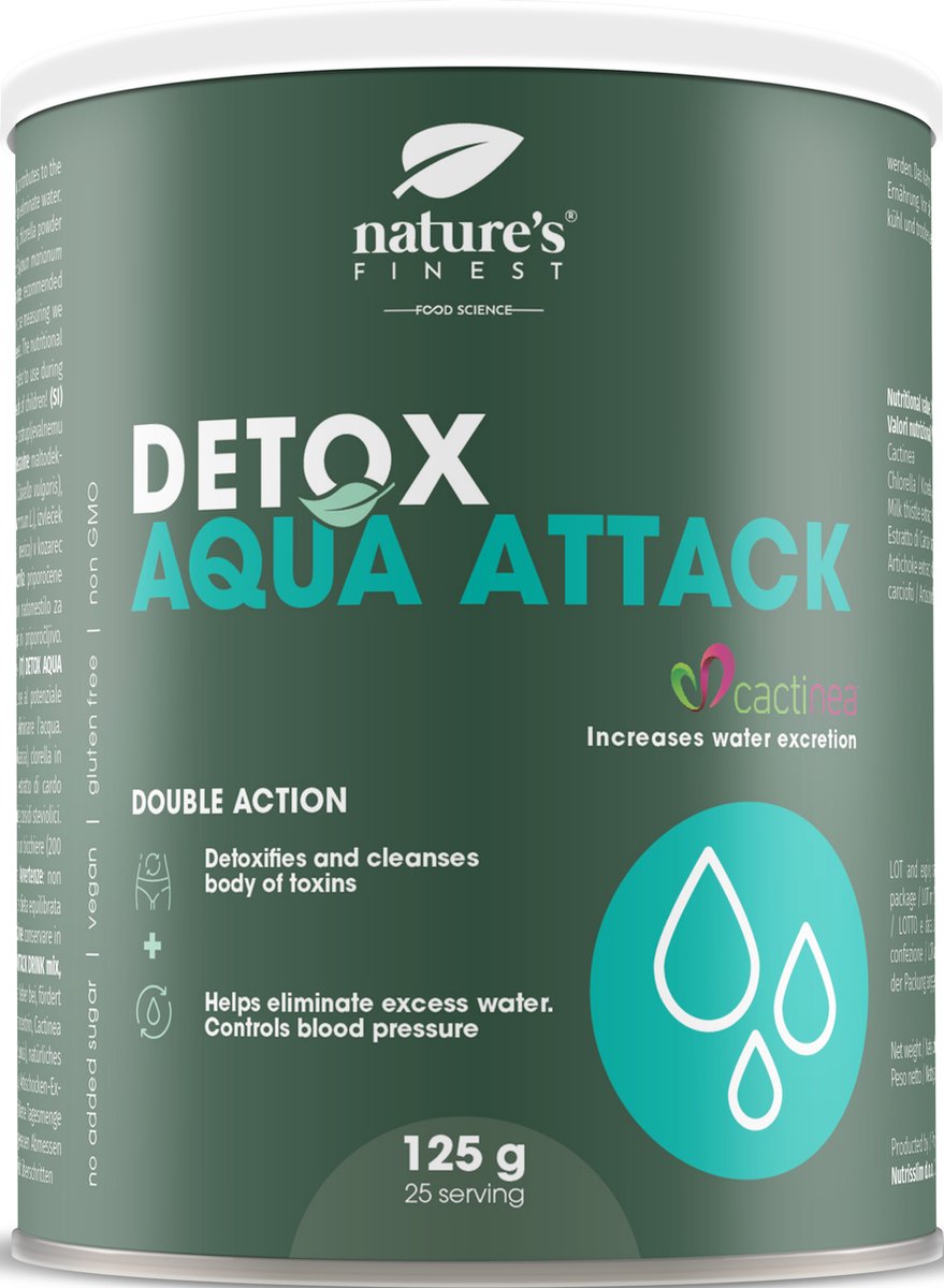 Goedkoopste Nature's Finest Detox Aqua Attack – 2-in-1 Detox & Afslankdrank met Cactinea™, Mariadistel, Artisjok & Chlorella – Vermindert Vochtretentie, Bevordert Leverreiniging & Gewichtsverlies – Citrus Smaak – 125 g