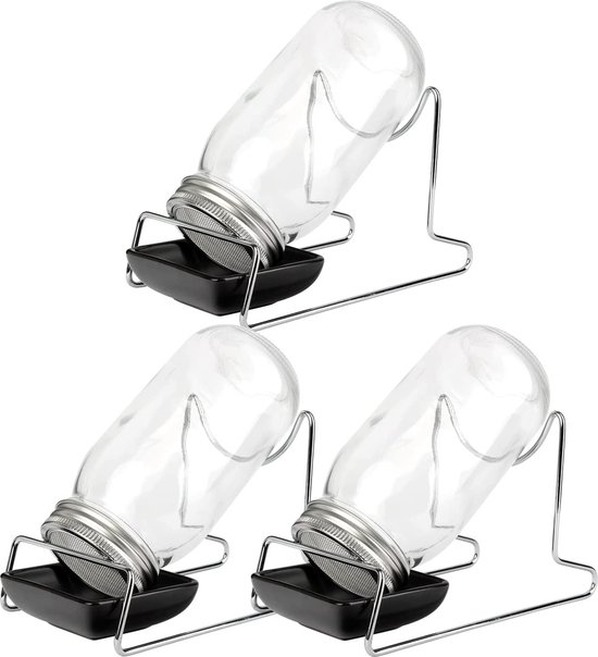 Kiemglas voor spruiten met frame 750 ml spruitenpot met deksel, standaard en houder Vervangende pottenset Kiemglas maat 3 sets