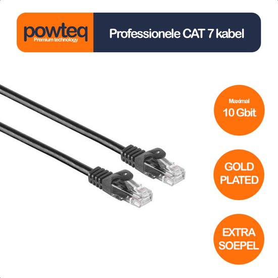 Powteq professional - 1 meter - CAT 7 netwerkkabel / internetkabel - 10 Gbit - Zwart