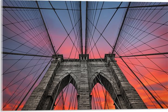 Acrylglas - Uitzicht vanaf Brooklyn Bridge, New York City - 60x40 cm Foto op Acrylglas (Met Ophangsysteem)