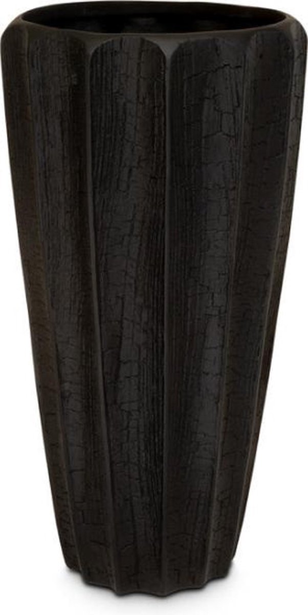 Luxe Plantenpot XL | Houtskool Look Firewood | Plantenbak voor binnen | Mat Zwart | Lichtgewicht | 60 x 60 x 64 cm