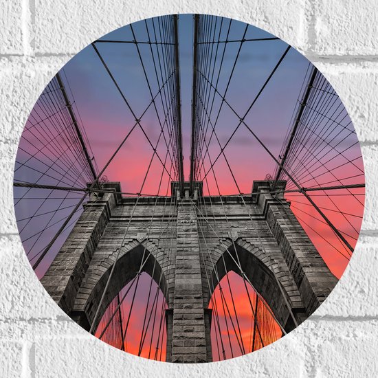 Muursticker Cirkel - Uitzicht vanaf Brooklyn Bridge, New York City - 30x30 cm Foto op Muursticker