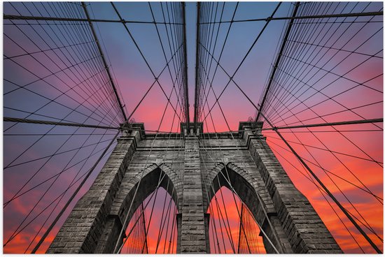 Poster Glanzend – Uitzicht vanaf Brooklyn Bridge, New York City - 90x60 cm Foto op Posterpapier met Glanzende Afwerking