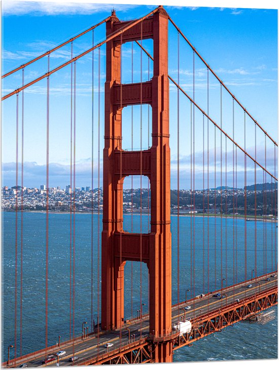 Acrylglas - Uitzicht op Deel van Golden Gate Bridge op Zonnige Dag - 75x100 cm Foto op Acrylglas (Wanddecoratie op Acrylaat)