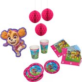 Paw Patrol - Feestpakket - Kinderfeest - Feestversiering - Verjaardag - Bordjes - Bekers - Servetten - Honeycomb hangdecoratie - Helium ballon - Roze.