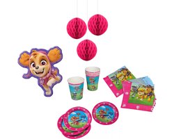 Paw Patrol - Feestpakket - Kinderfeest - Feestversiering - Verjaardag - Bordjes - Bekers - Servetten - Honeycomb hangdecoratie - Helium ballon - Roze.