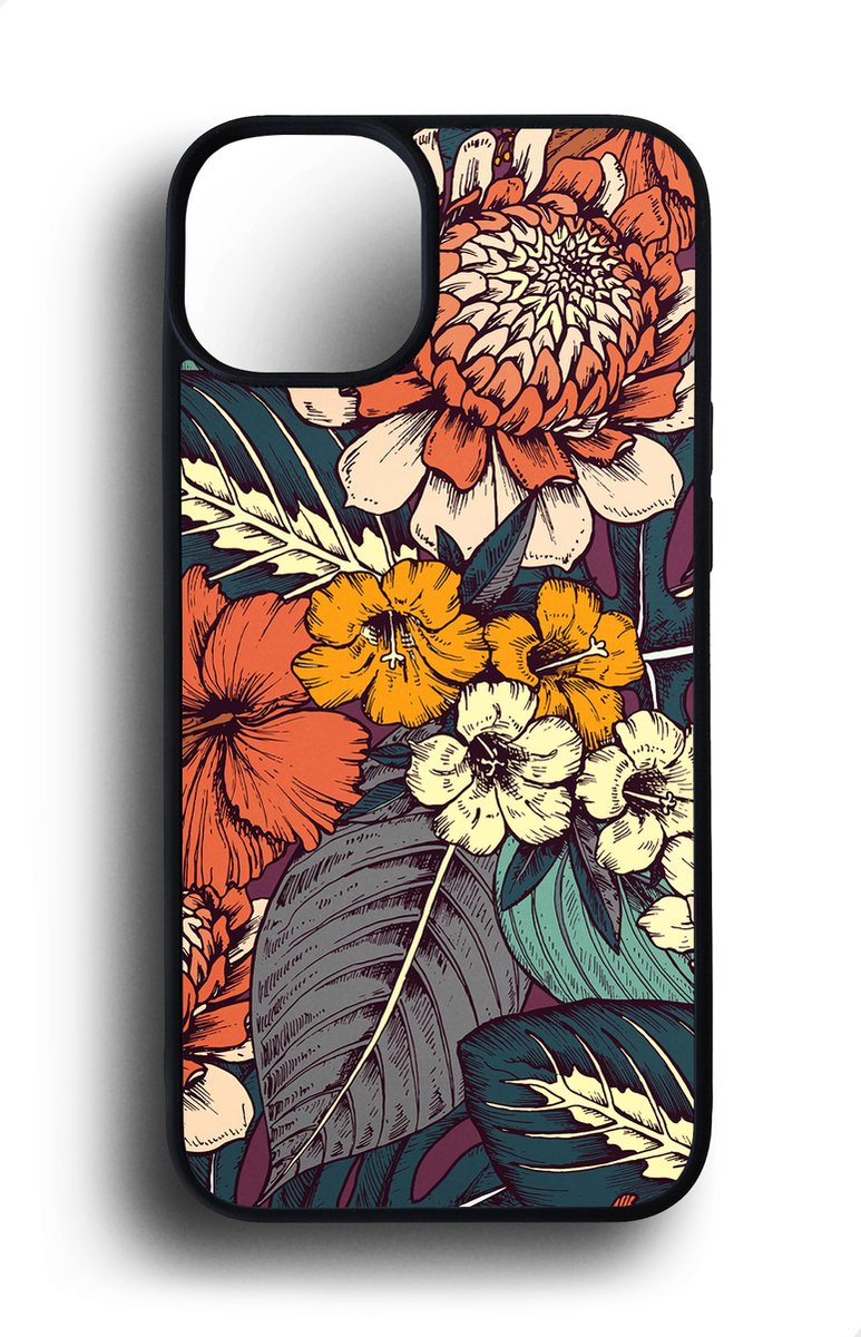 Ako Design Apple iPhone 14 Plus hoesje - Bloemen - oranje - Hoogglans - TPU Rubber telefoonhoesje - hard backcover