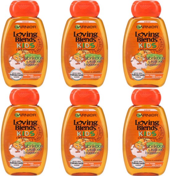 6X Garnier Loving Blends Kids Abrikoos & Katoenbloesem 2-in-1 Shampoo & Conditioner