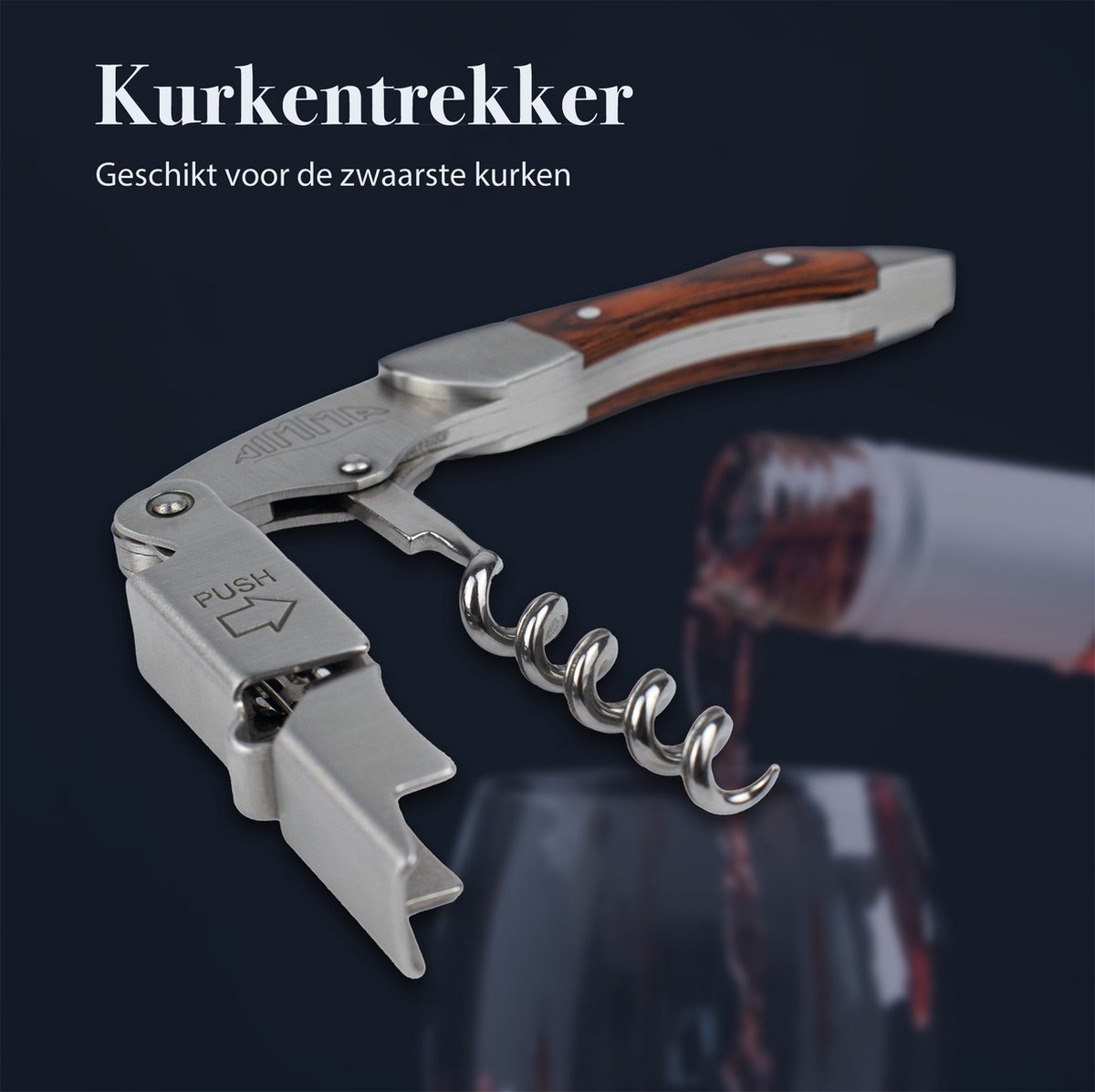 Kurkentrekker - Multifunctioneel - Kurkentrekker Wijn - Kelnersmes - 3 in 1 set - Wijnopener - RVS - Bieropener - Flesopener - Bruin en RVS - van Nimma — cadeau in Kookcadeaus - foto 4