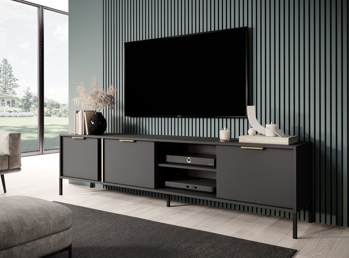 Meubella - TV-Meubel Loren - Antraciet - 203 cm
