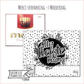 Kaartkadootje Merci -> Moederdag - No:01 (Merci Chocolade - Aller liefste mama-Bloemen-Stippen-Zwart/Wit) - LeuksteKaartjes.nl by xMar
