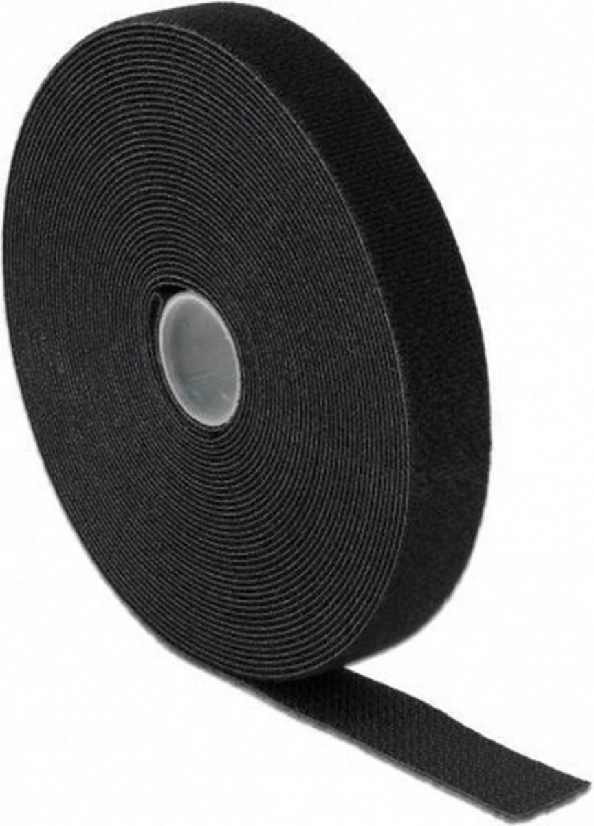 Klittenband op rol 25 meter, kleur zwart 20mm