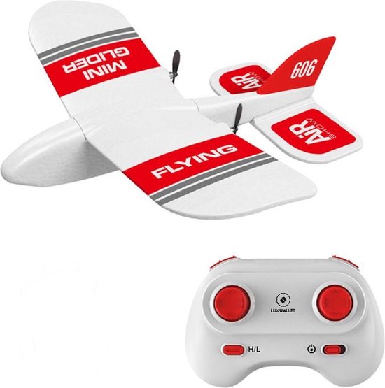LUXWALLET SkyShow Mini – 2.4GHz RC Vliegtuig Drone – Crashbestendig – RC Vliegtuig Voor binnen en buiten - Waterbestendige Drone Met 2 Batterijen – Rood/Wit