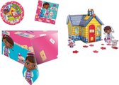 Doc McStuffins - Speelgoed dokter - Feestpakket - Kinderfeest - Verjaardag - Themafeest - Tafelkleed - Tafeldecoratie set - Servetten - Bordjes.