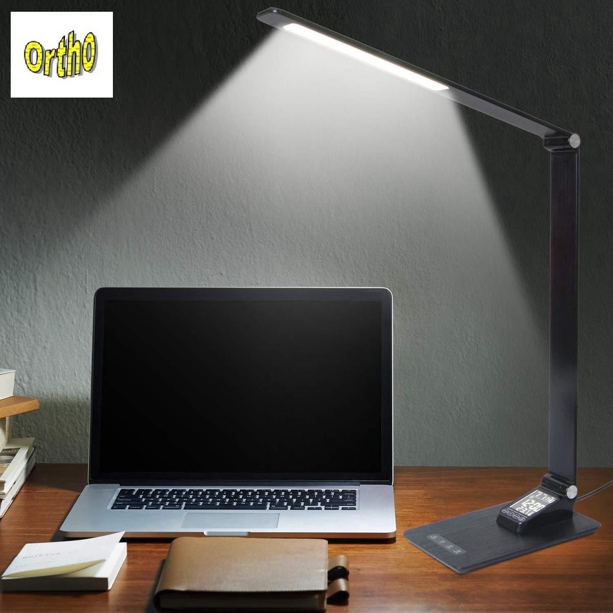Ortho® - Luxe Bureaulamp Zwart - LED - Warm Wit en Daglicht - Dimbaar - met USB oplaadpoort - incl. Klok - incl. Kalender -Incl. Alarm - Max 12W – 2700K/6500K - Zwart thumbnail 5