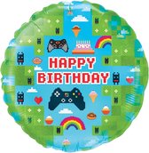 Gaming - Gamers - Controllers - Folie ballon - Helium ballon - Happy birthday - 45cm - Leeg - 1 stuks.