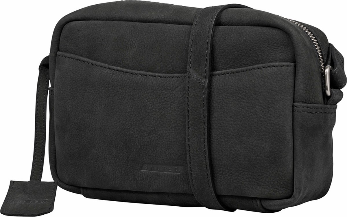 Salted Leren Dames Schoudertasje - Crossover - Camerabag - Nubuck Leer - Zwart